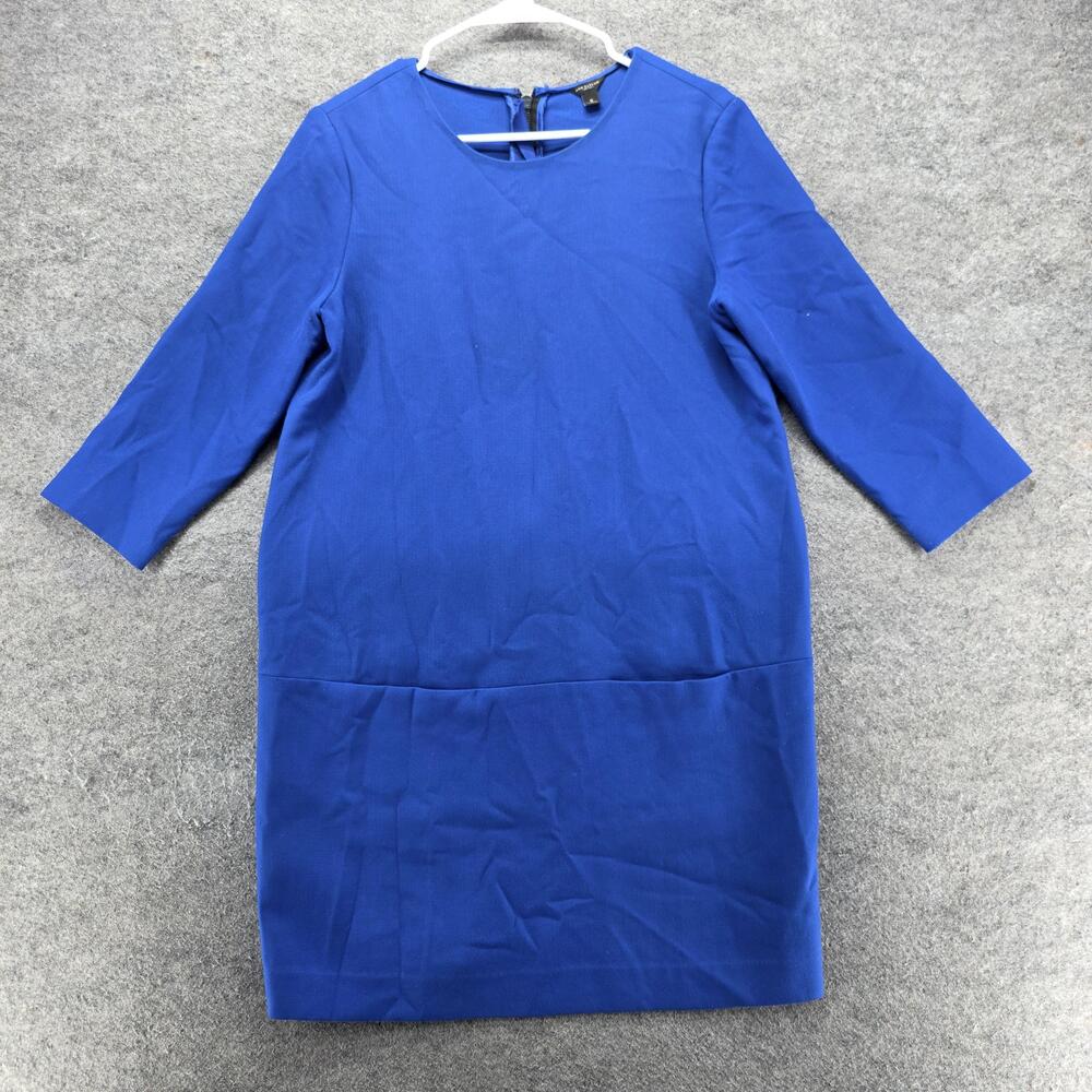 Ann Taylor Dress Womens 8 Blue Sheath Knee Length 3/4 Sleeve Zip Stretch Office